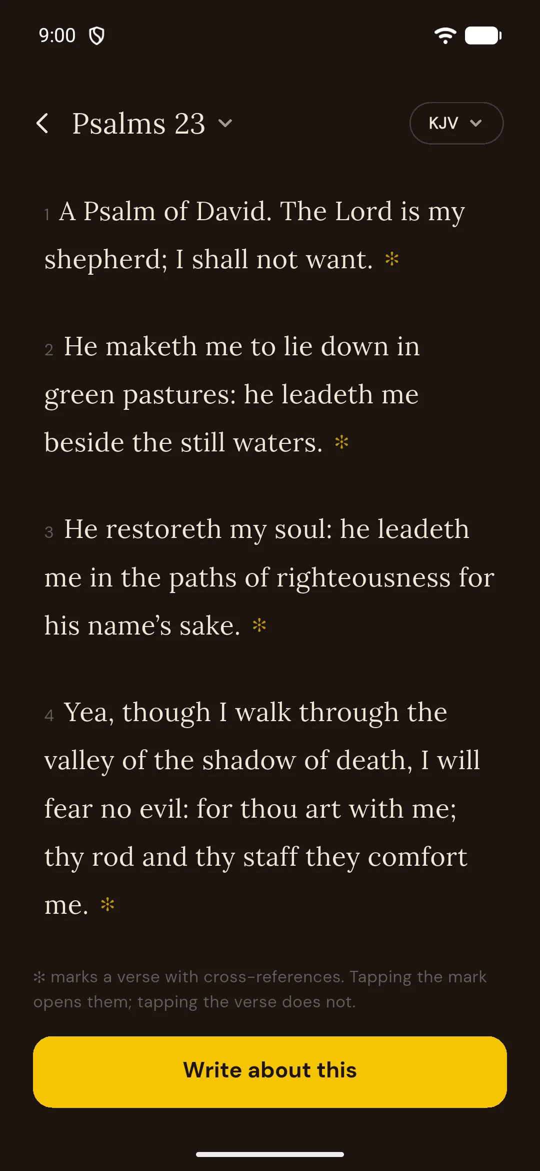 Psalm 23 in the Quiet Verse dark theme