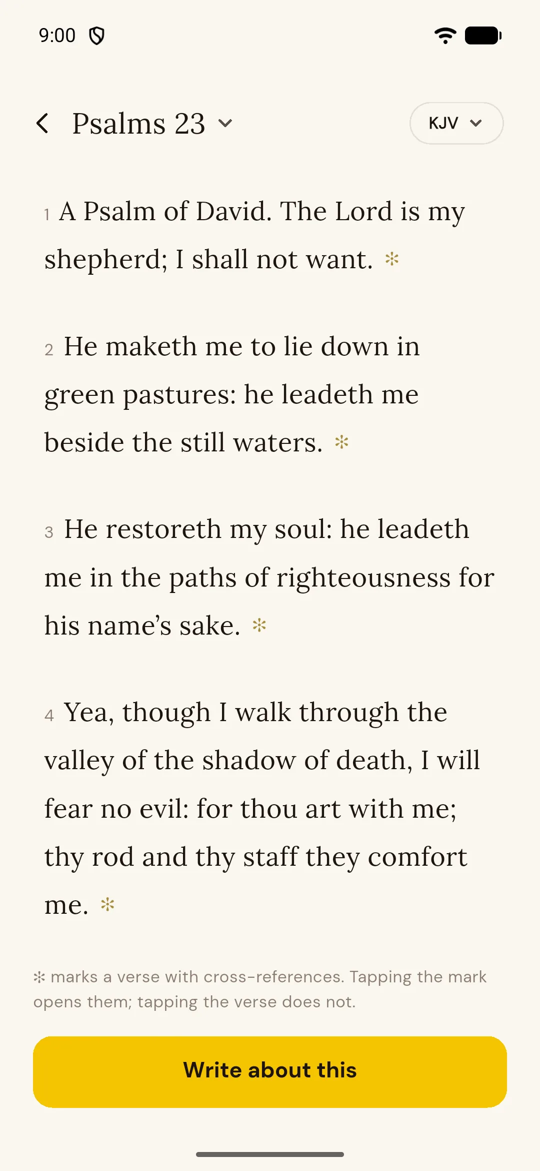 Psalm 23 open in the Quiet Verse reader