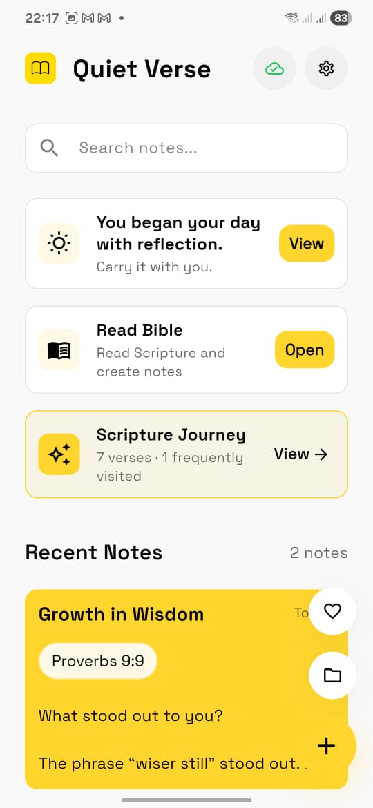 Quiet Verse app home screen
