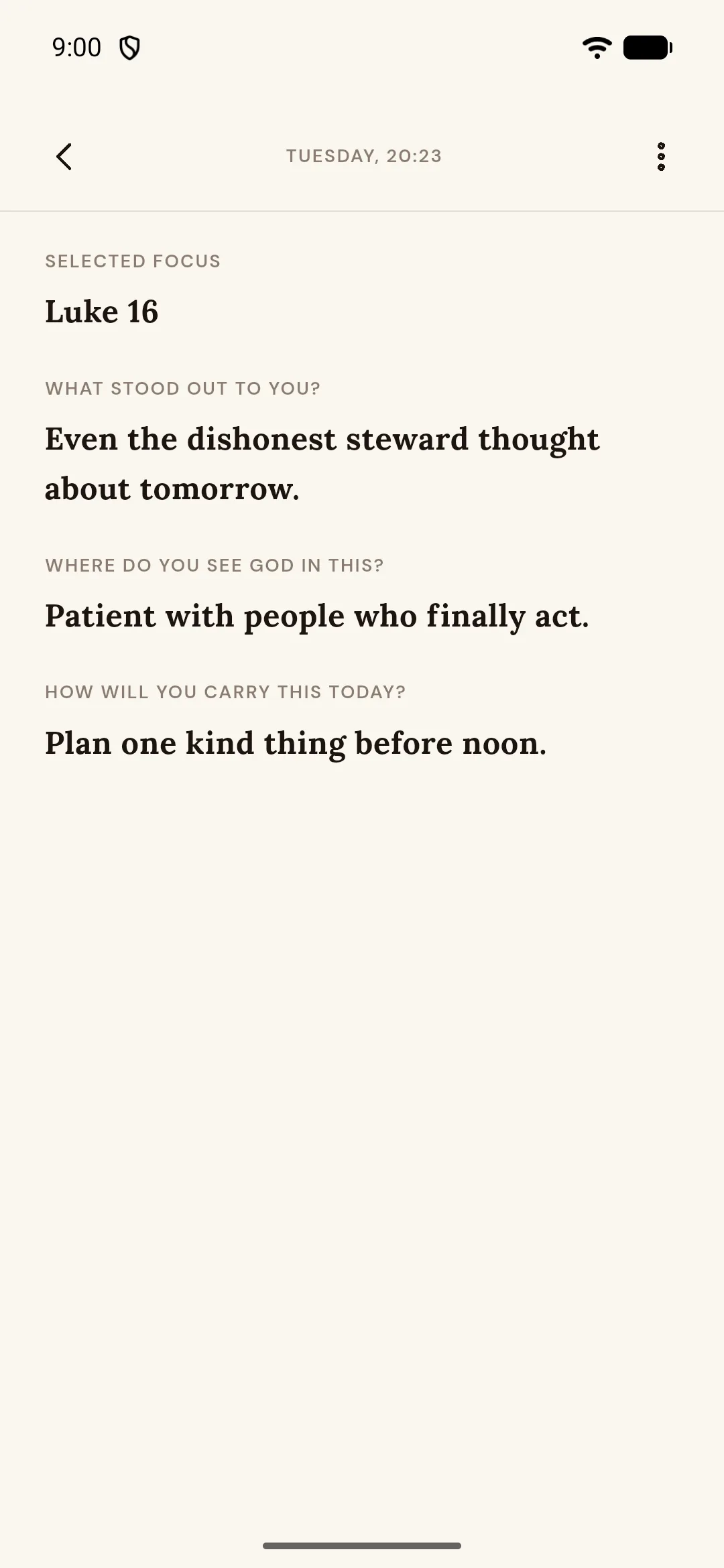 A saved reflection, question by question